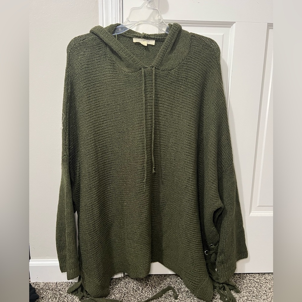 One The Land Women’s olive green mock neck draped sweater Size M